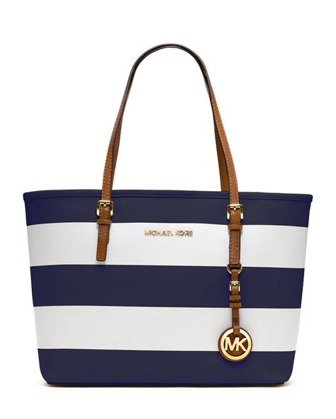 navy blue striped michael kors purse